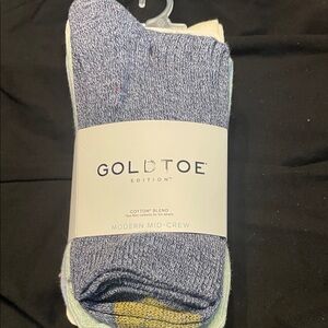 Gold Toe Heather Blue Mid-Crew Socks with Yellow Accent